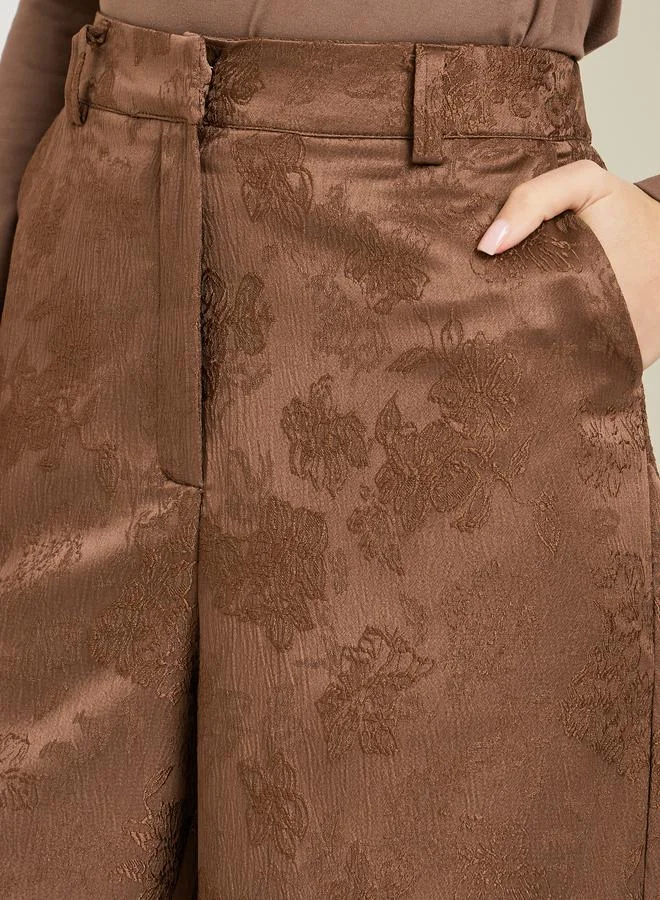 Styli Brown Jacquard Wide Leg Pants